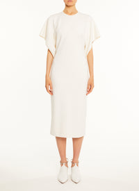 Robe cintre à manches courtes en soie et laine - Blanc