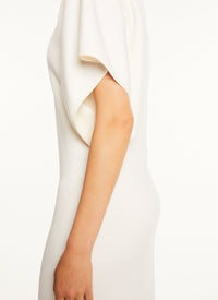 Robe cintre à manches courtes en soie et laine - Blanc