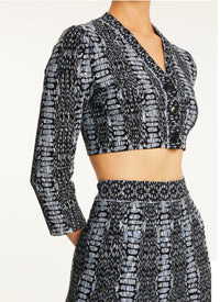 Cardigan court imprimé python - Noir & Bleu