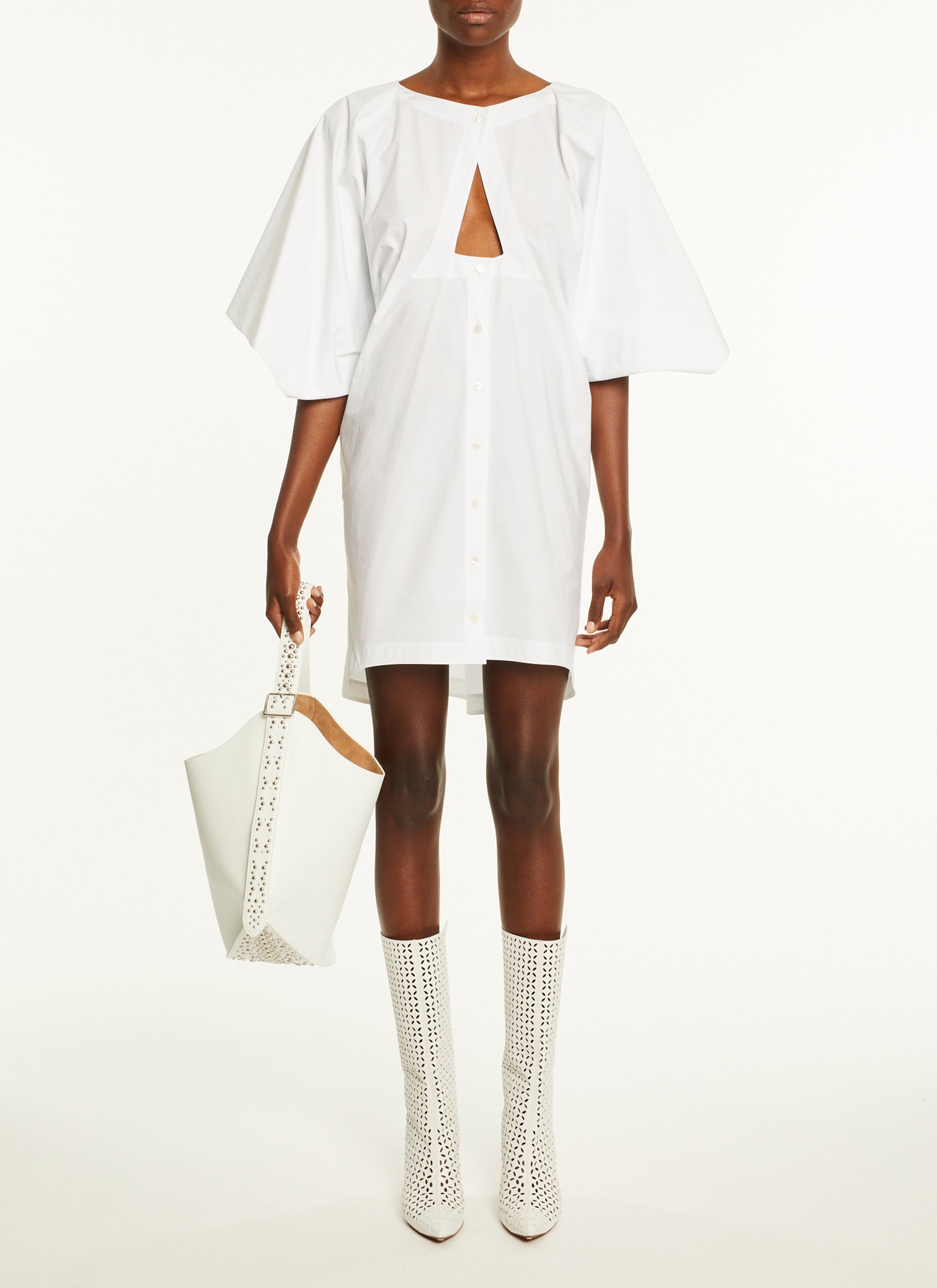 Robe à capuche boutonnée - Blanc