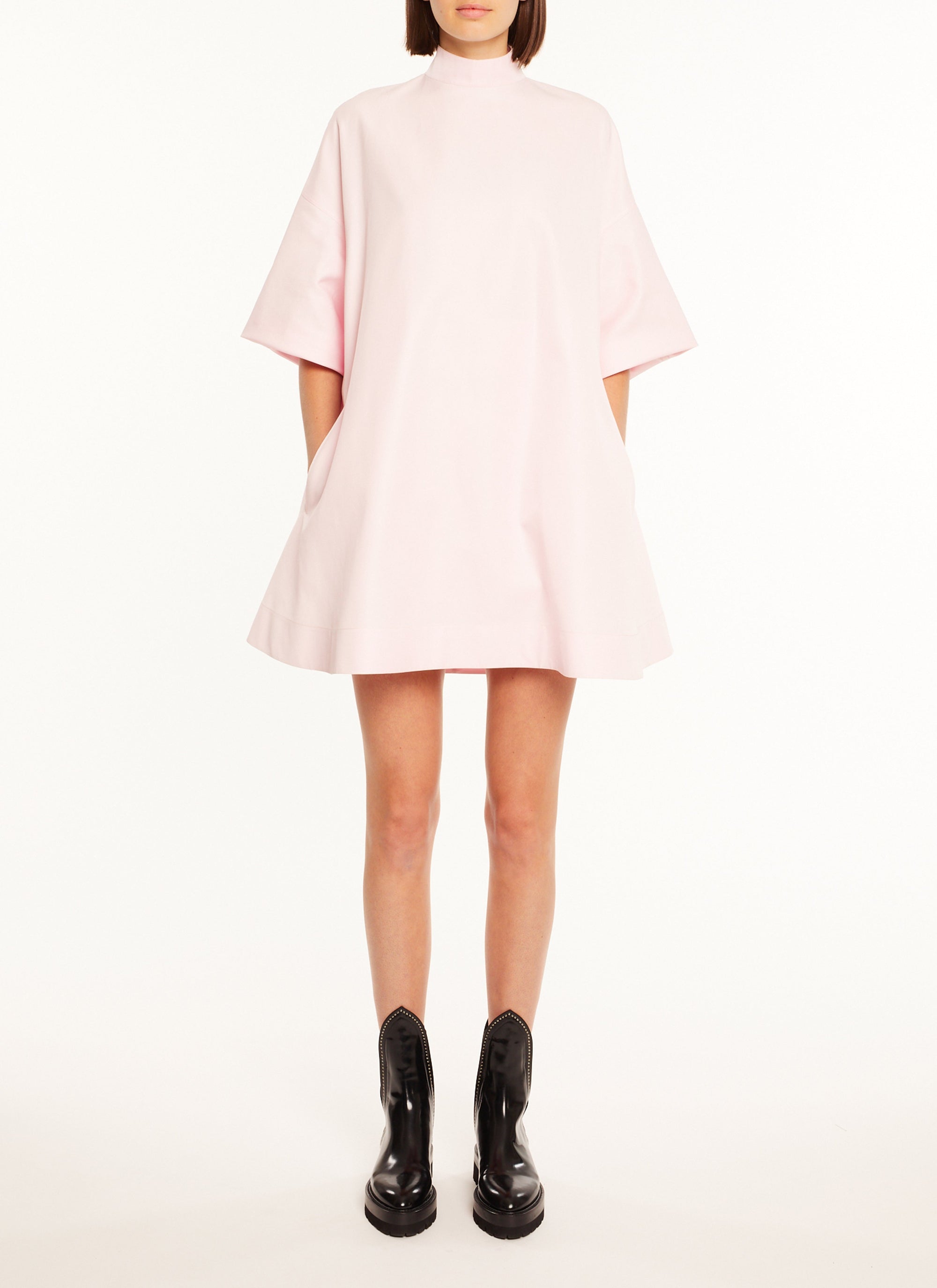 Mini-robe à manches courtes en soie mélangée - Rose