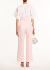 Pantalon droit taille marquée en soie mélangée - Rose
