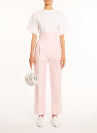 Pantalon droit taille marquée en soie mélangée - Rose