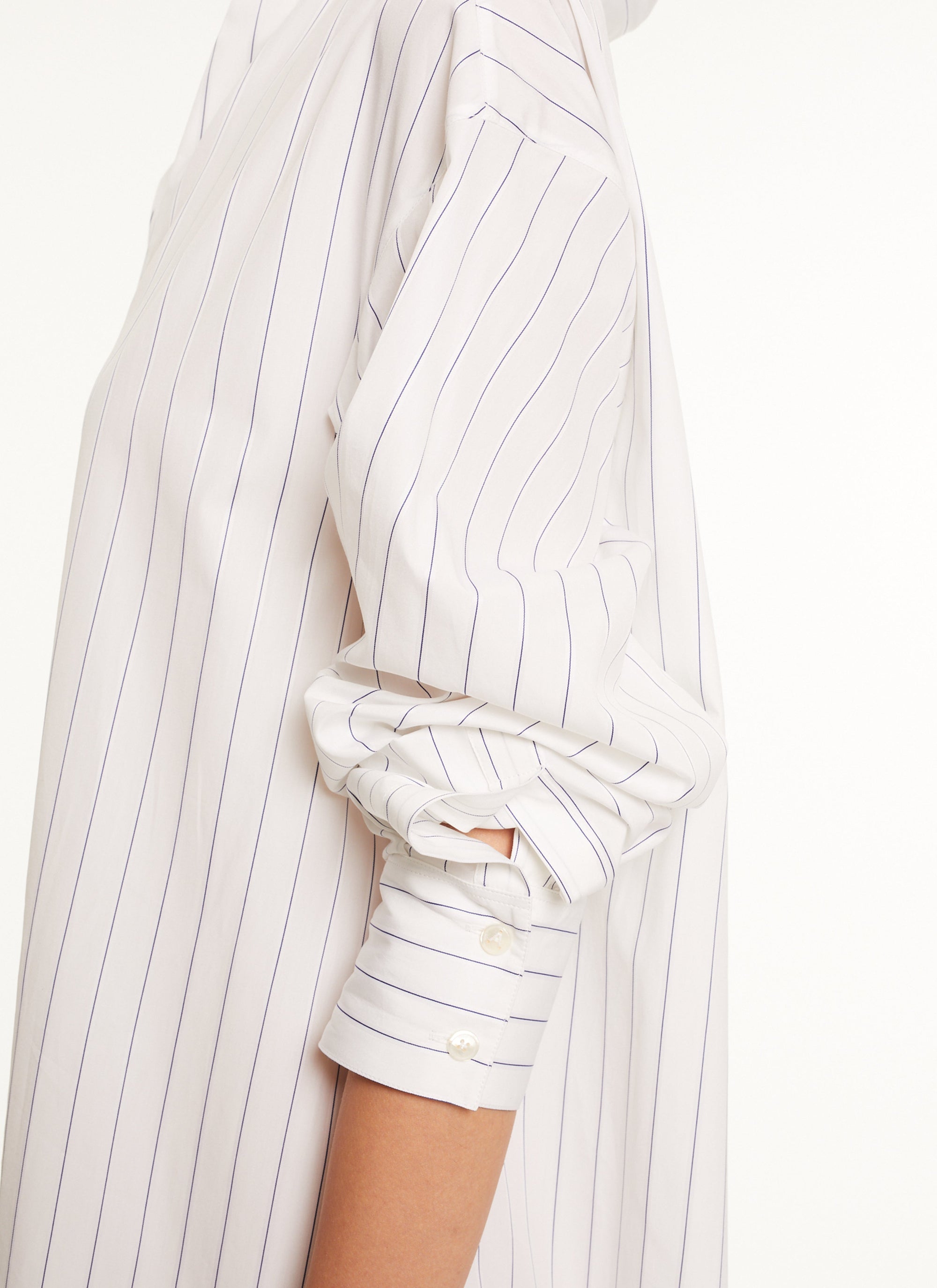 Plain Shirt Dress - White & Blue