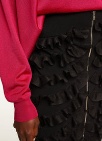 Jupe droite à volants zip en soie mélangée - Noir Alaïa
