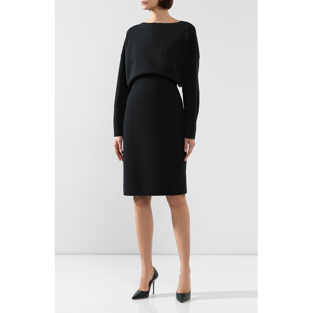 Long-sleeved wool dress - Black