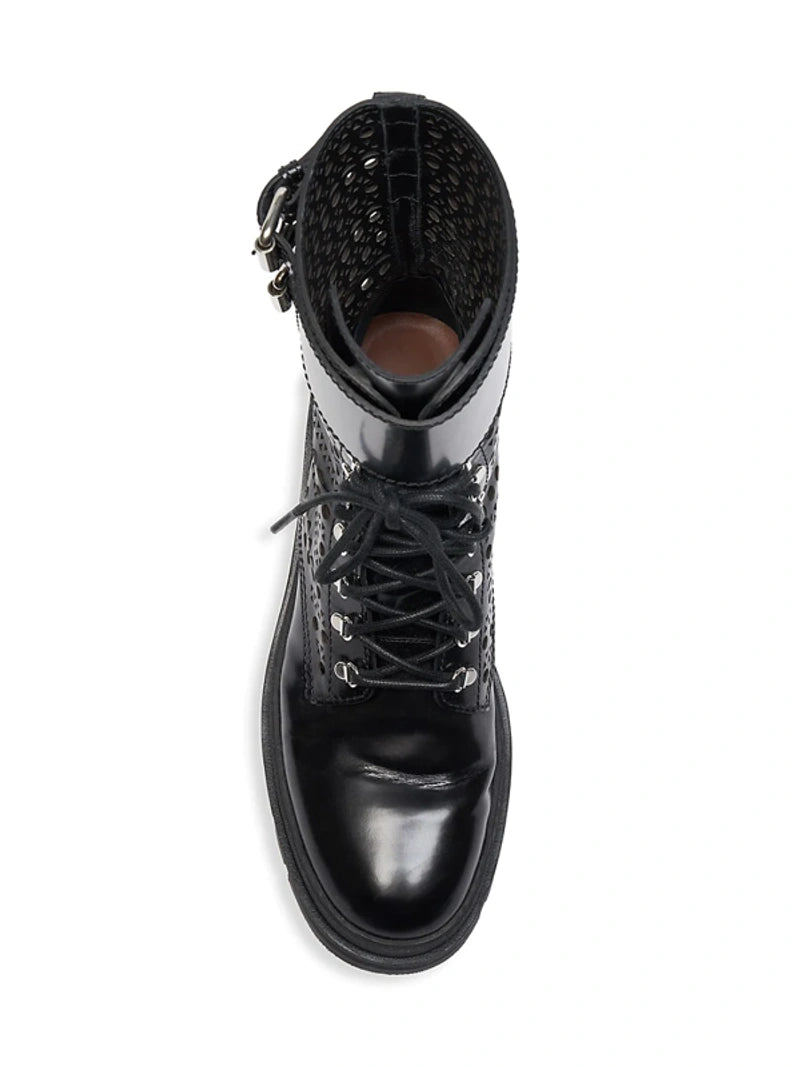 Bottines lacées et ajourées en cuir - Noir