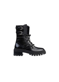 Bottines lacées et ajourées en cuir - Noir