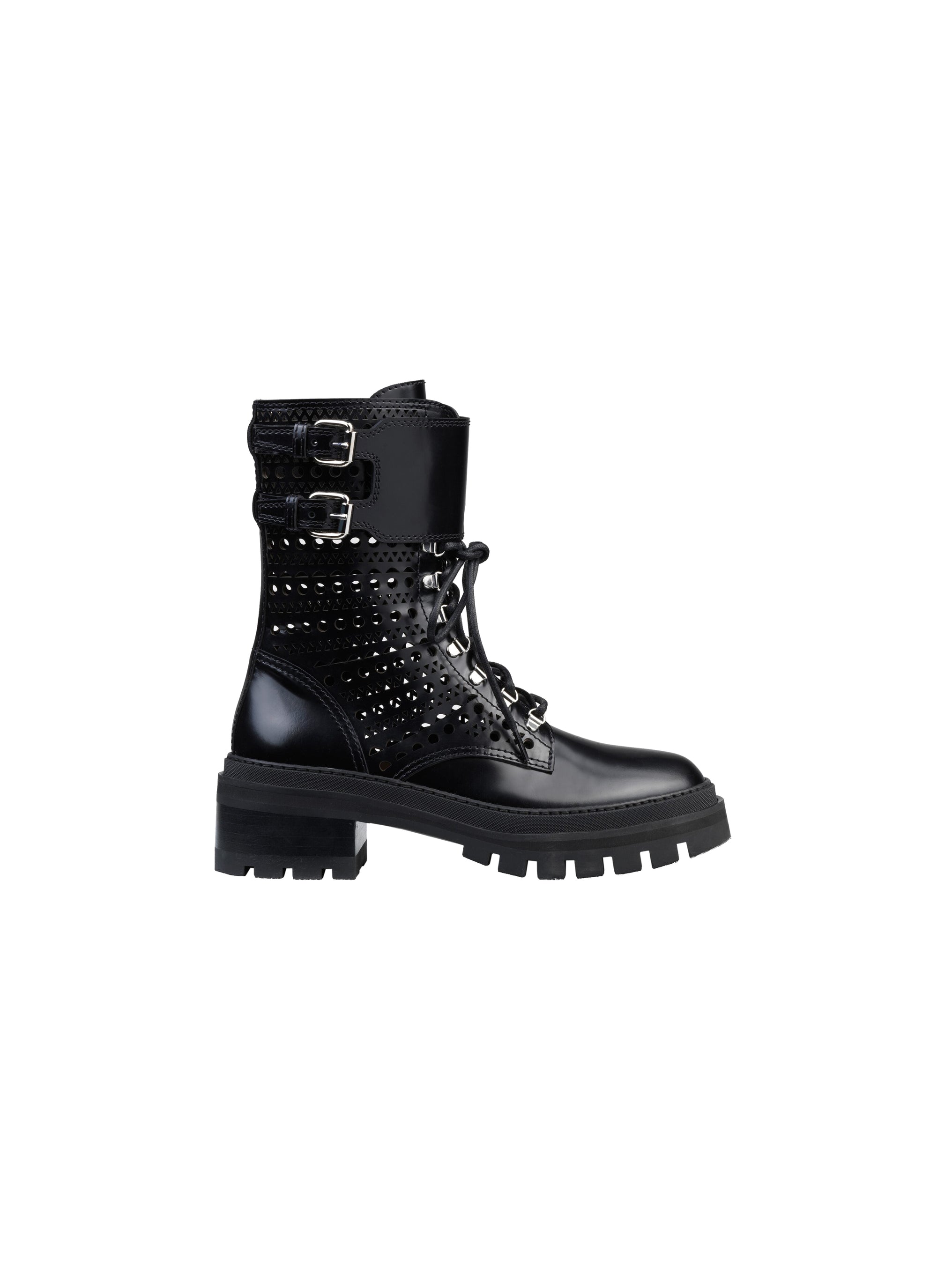 Bottines lacées et ajourées en cuir - Noir