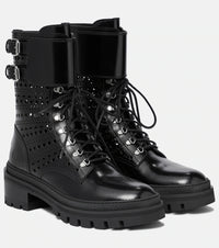 Bottines lacées et ajourées en cuir - Noir