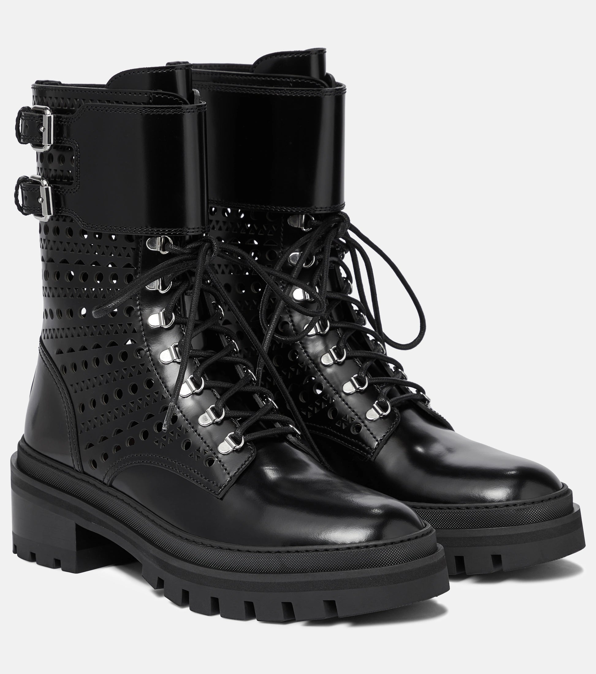 Bottines lacées et ajourées en cuir - Noir