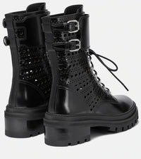 Bottines lacées et ajourées en cuir - Noir