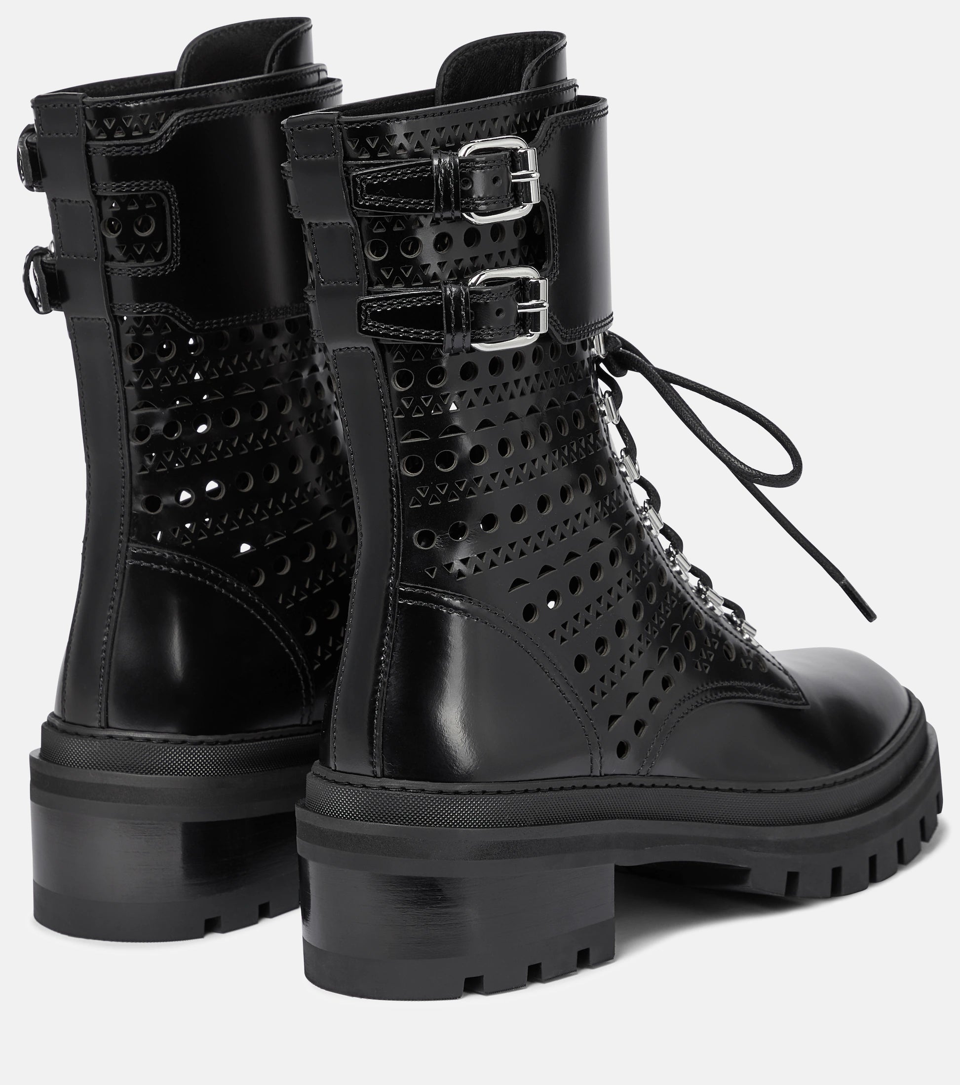 Bottines lacées et ajourées en cuir - Noir