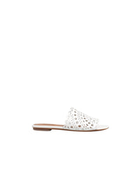 Mules plates à motif vienne en cuir - Blanc