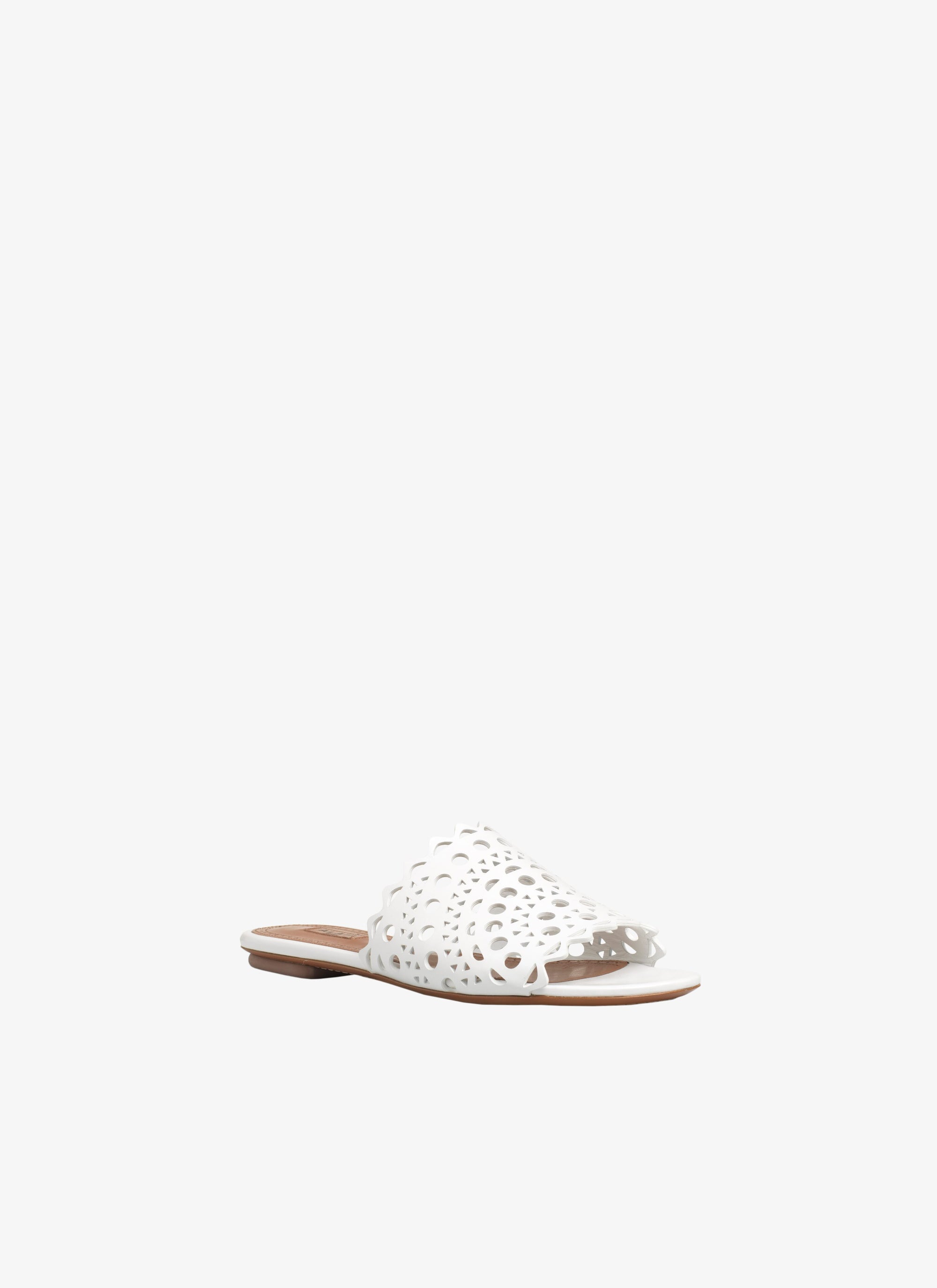Leather openwork flat mules - White