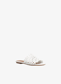 Mules plates à motif vienne en cuir - Blanc