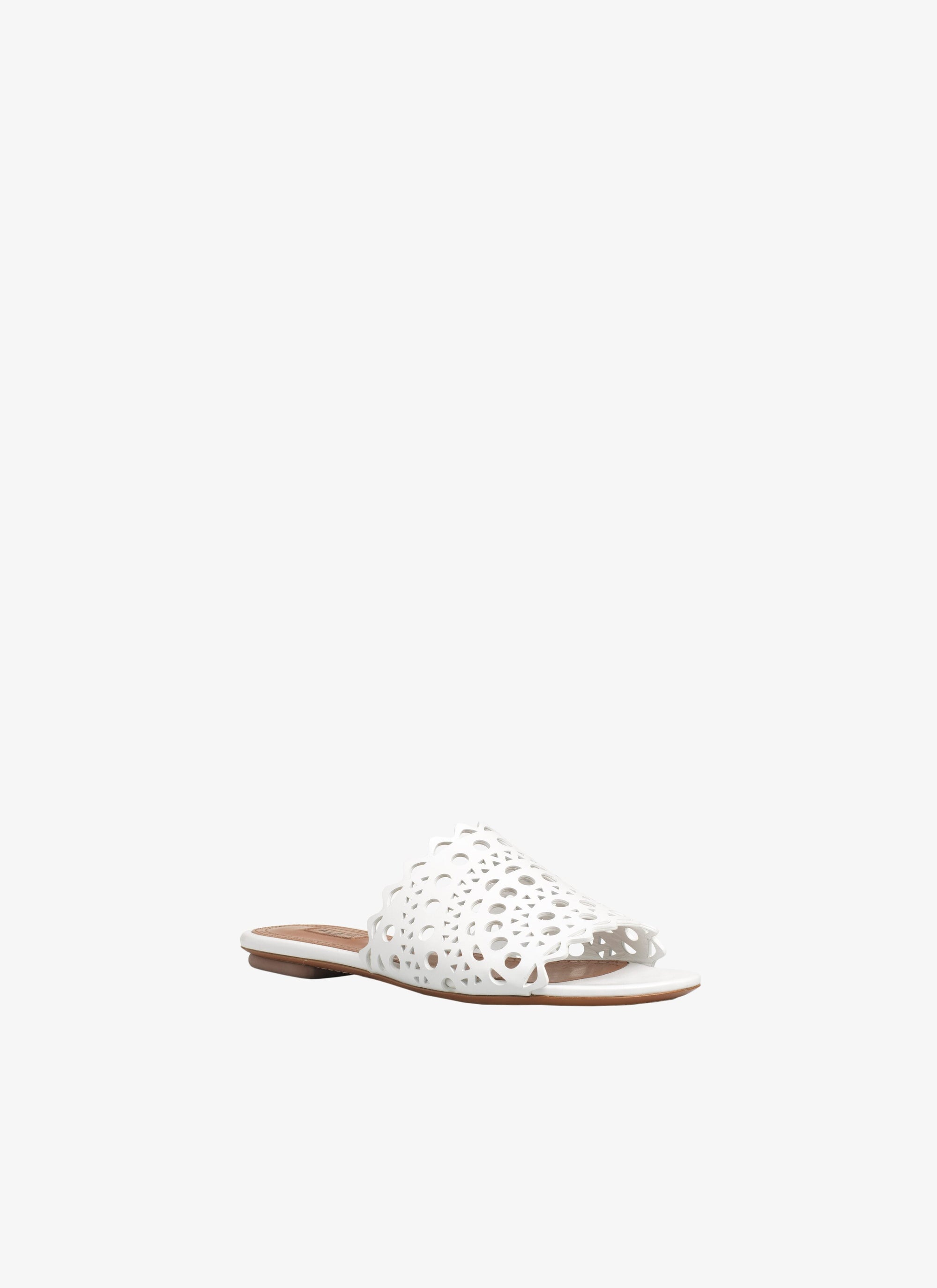 Mules plates à motif vienne en cuir - Blanc