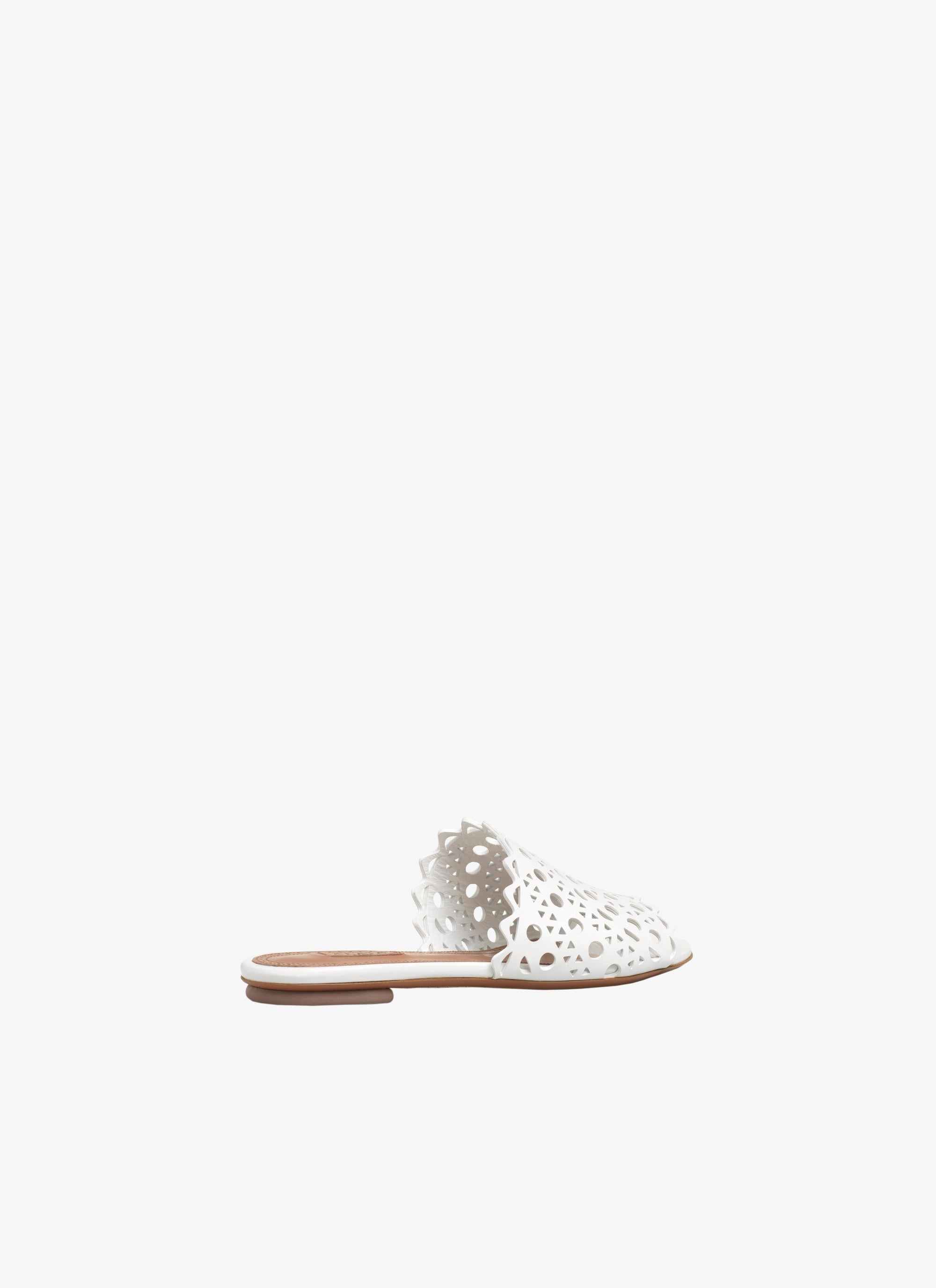 Mules plates à motif vienne en cuir - Blanc