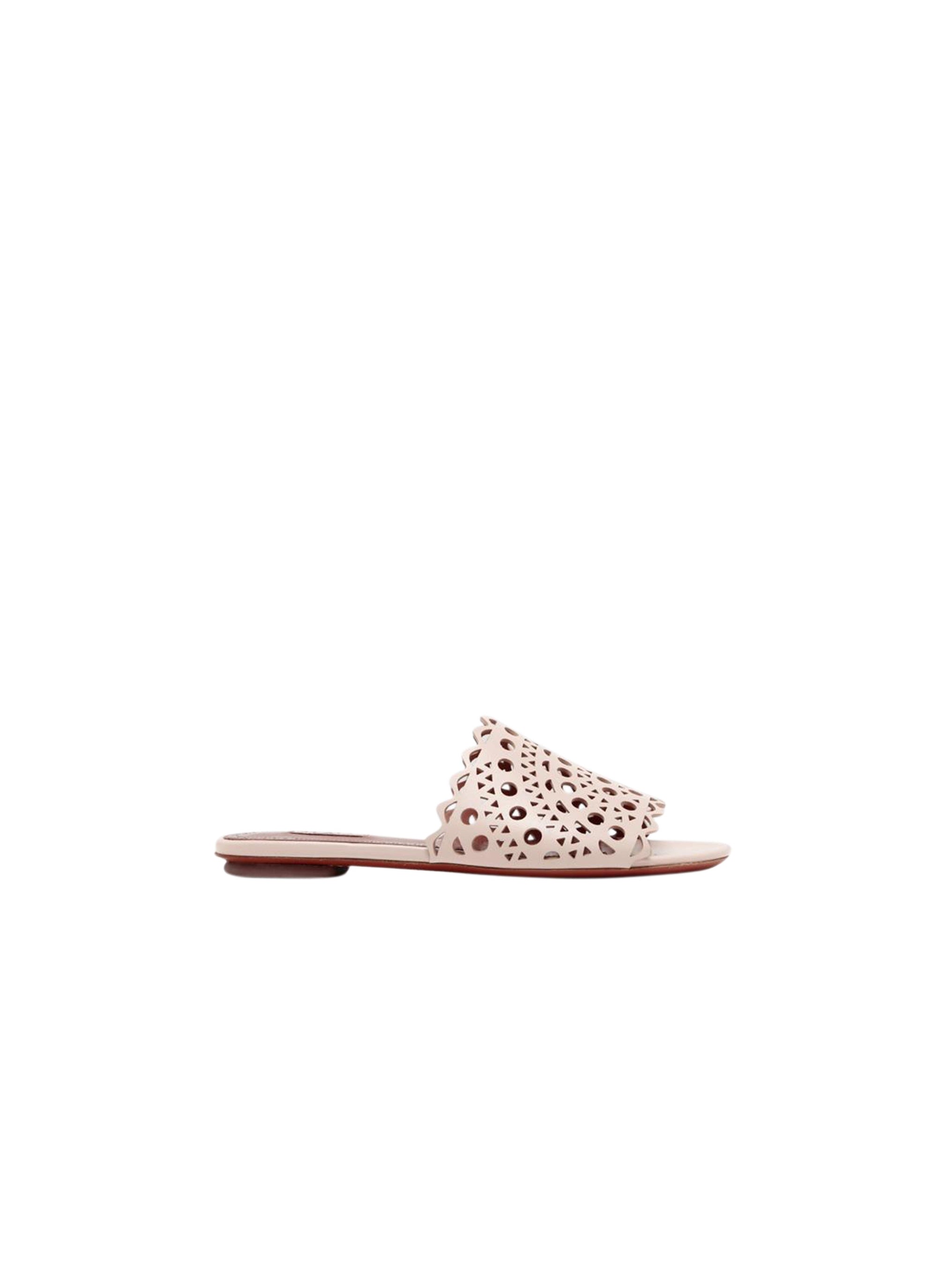 Flat openwork mules in leather - Pebble