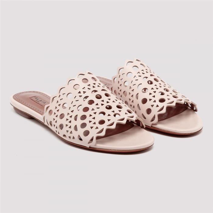 Flat openwork mules in leather - Pebble