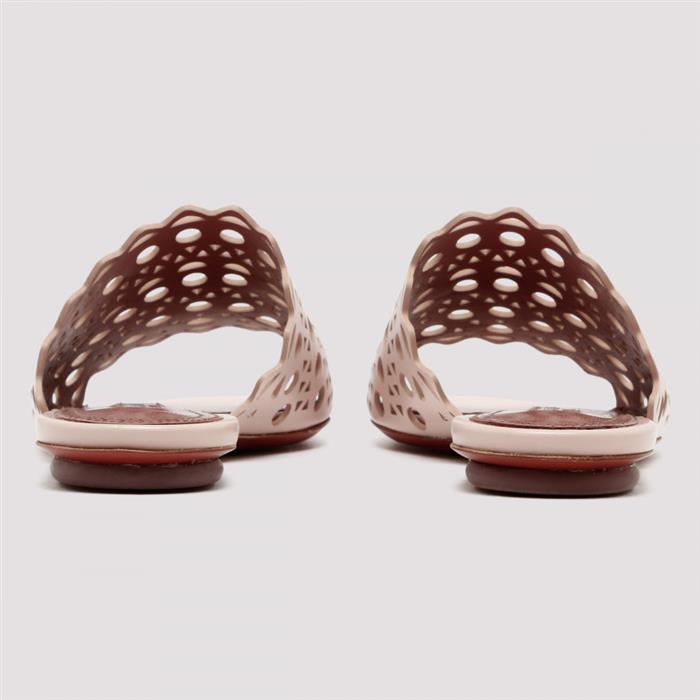 Leather openwork flat mules - Pebble