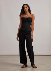 Pantalon à lacets en gabardine - Noir