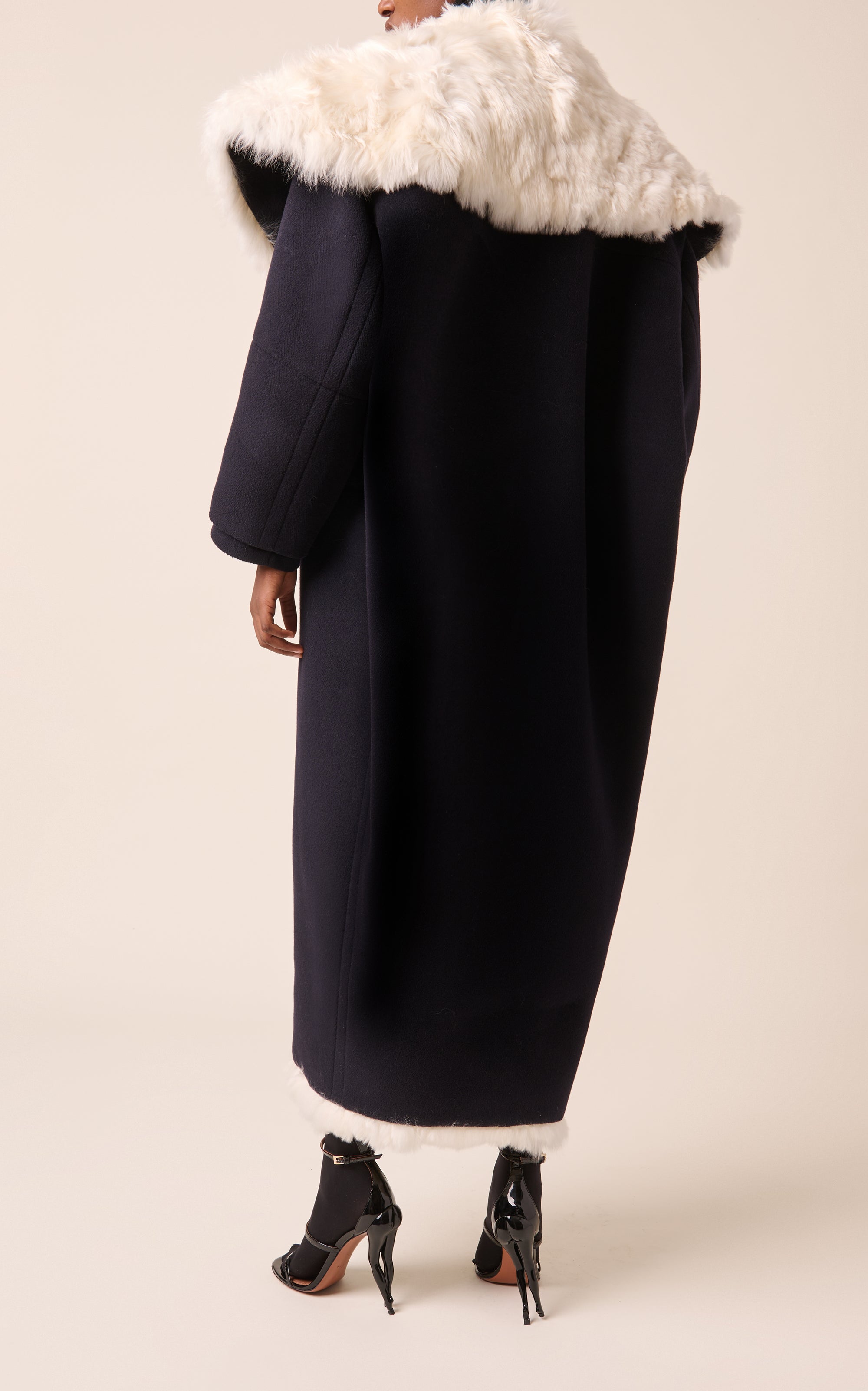 Manteau à col fourrure en laine - Marine