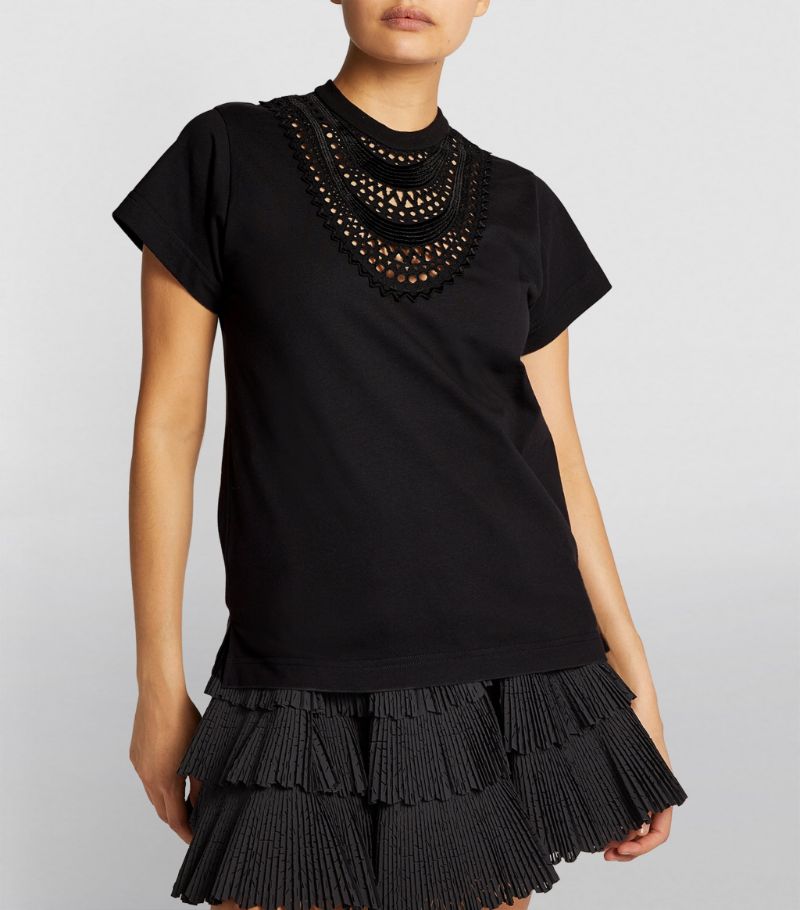 T-shirt à plastron ajouré - Noir