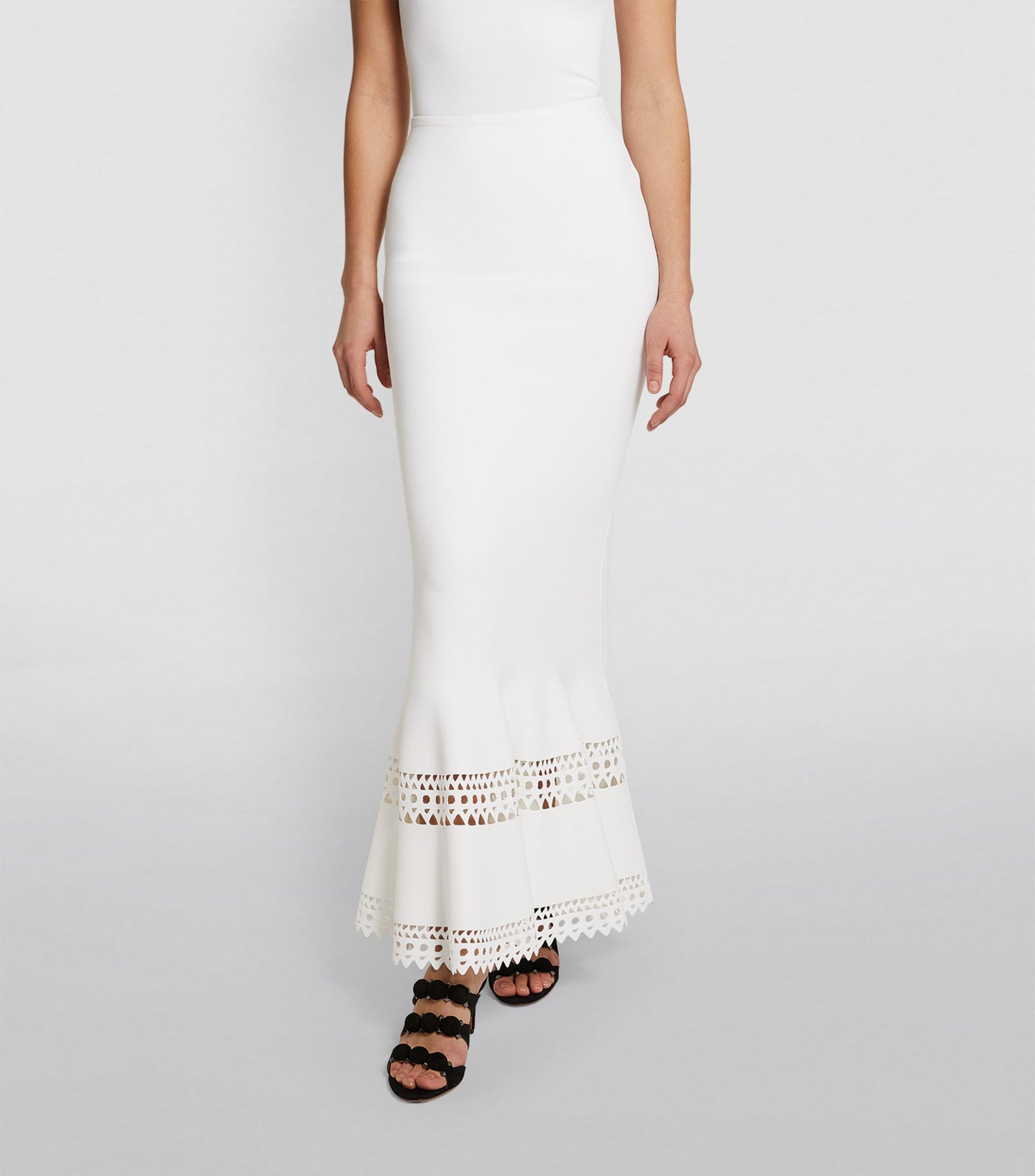 Jupe longue ajouré en maille - Blanc
