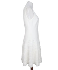 Robe col v sans manches avec bas à microvolants - Blanc
