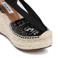 Espadrilles en cuir ajourées avec noeud - Noir
