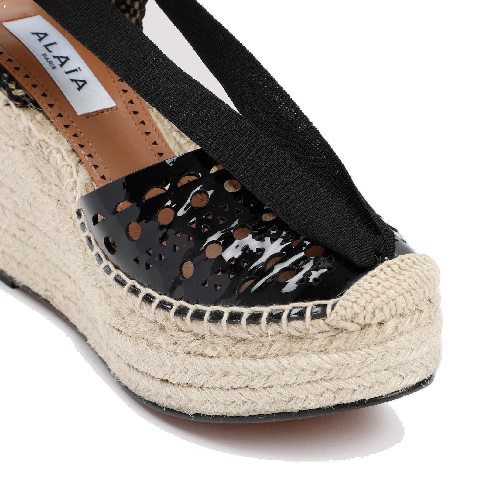 Espadrilles en cuir ajourées avec noeud - Noir