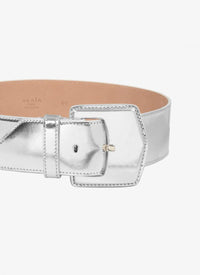 Large leather buckle belt - Silver