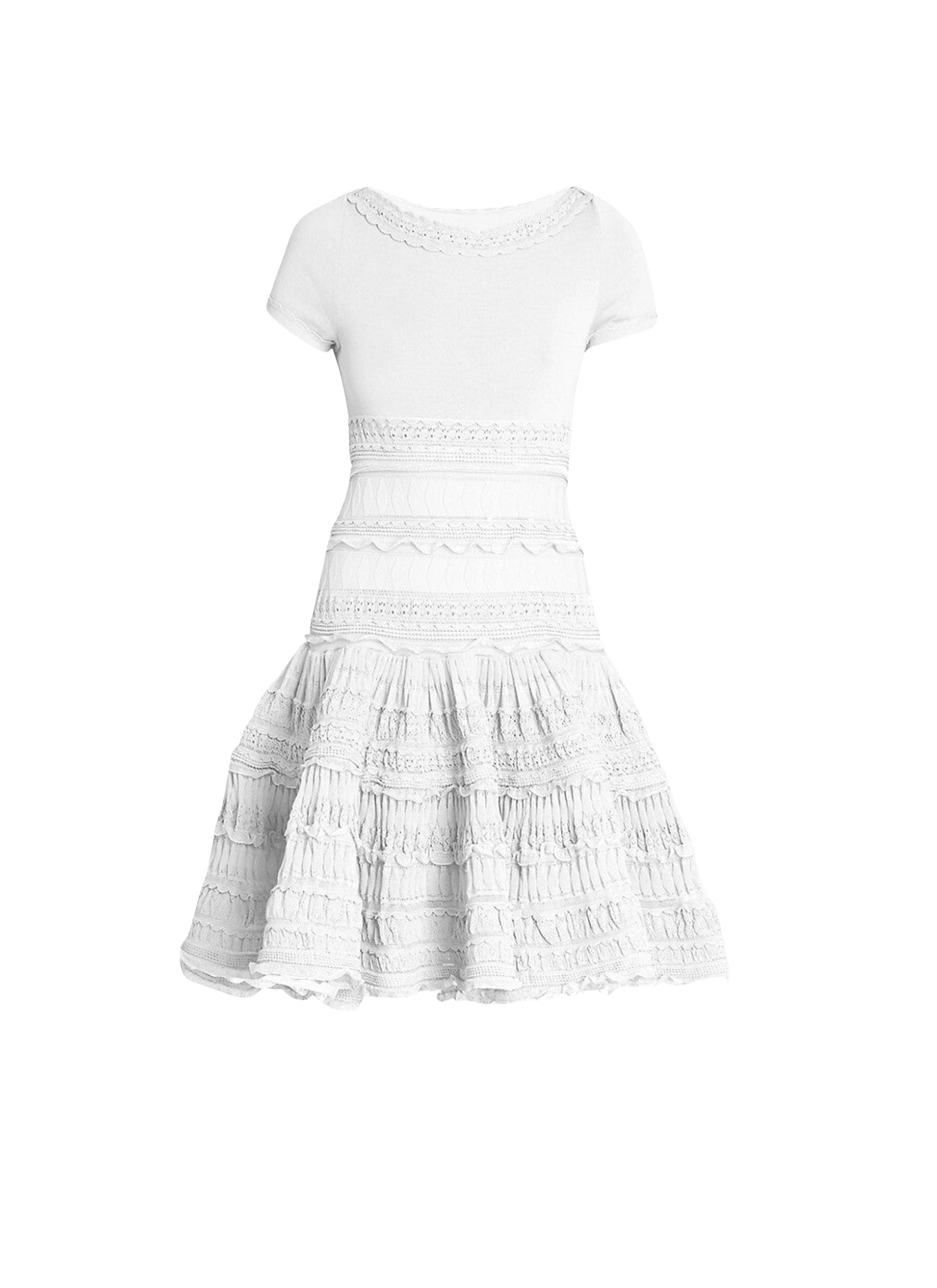 Robe crinoline courte confectionnée en point dentelle en laine - Blanc