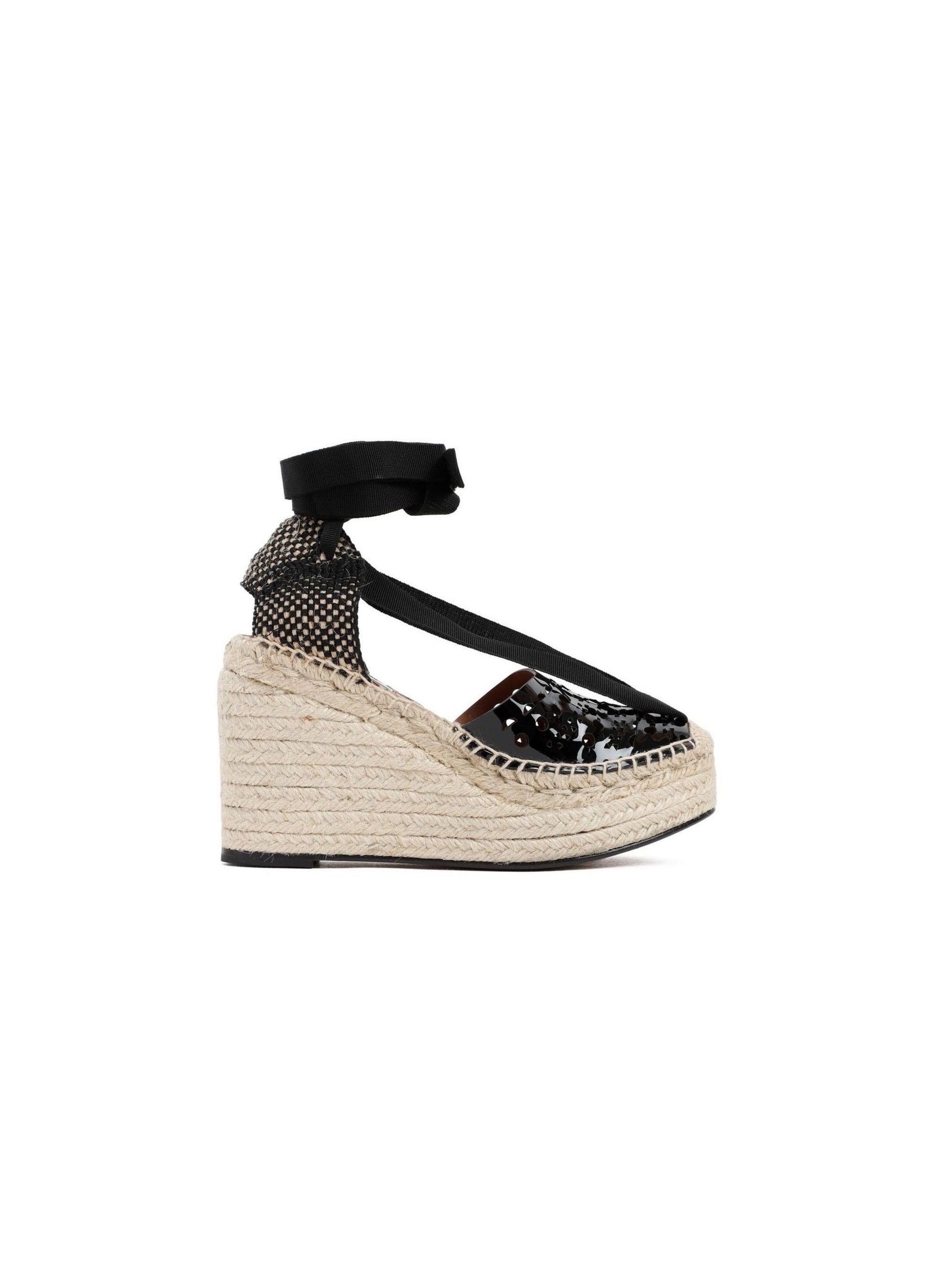 Espadrilles en cuir ajourées avec noeud - Noir