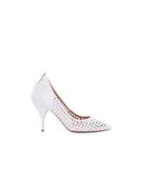 Escarpins 90 perforés à bout pointu en cuir - Blanc Cassé
