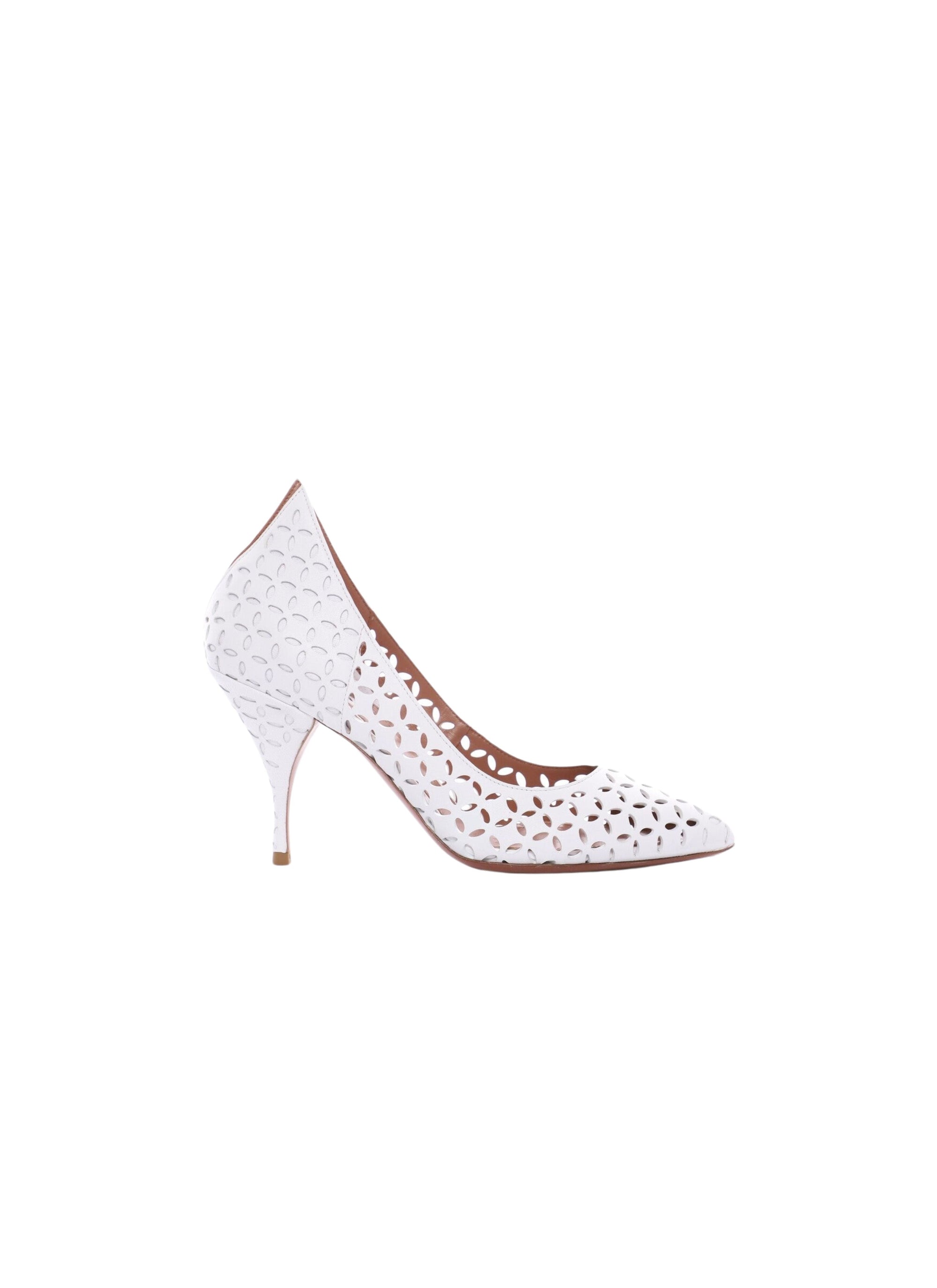 Escarpins 90 perforés à bout pointu en cuir - Blanc Cassé