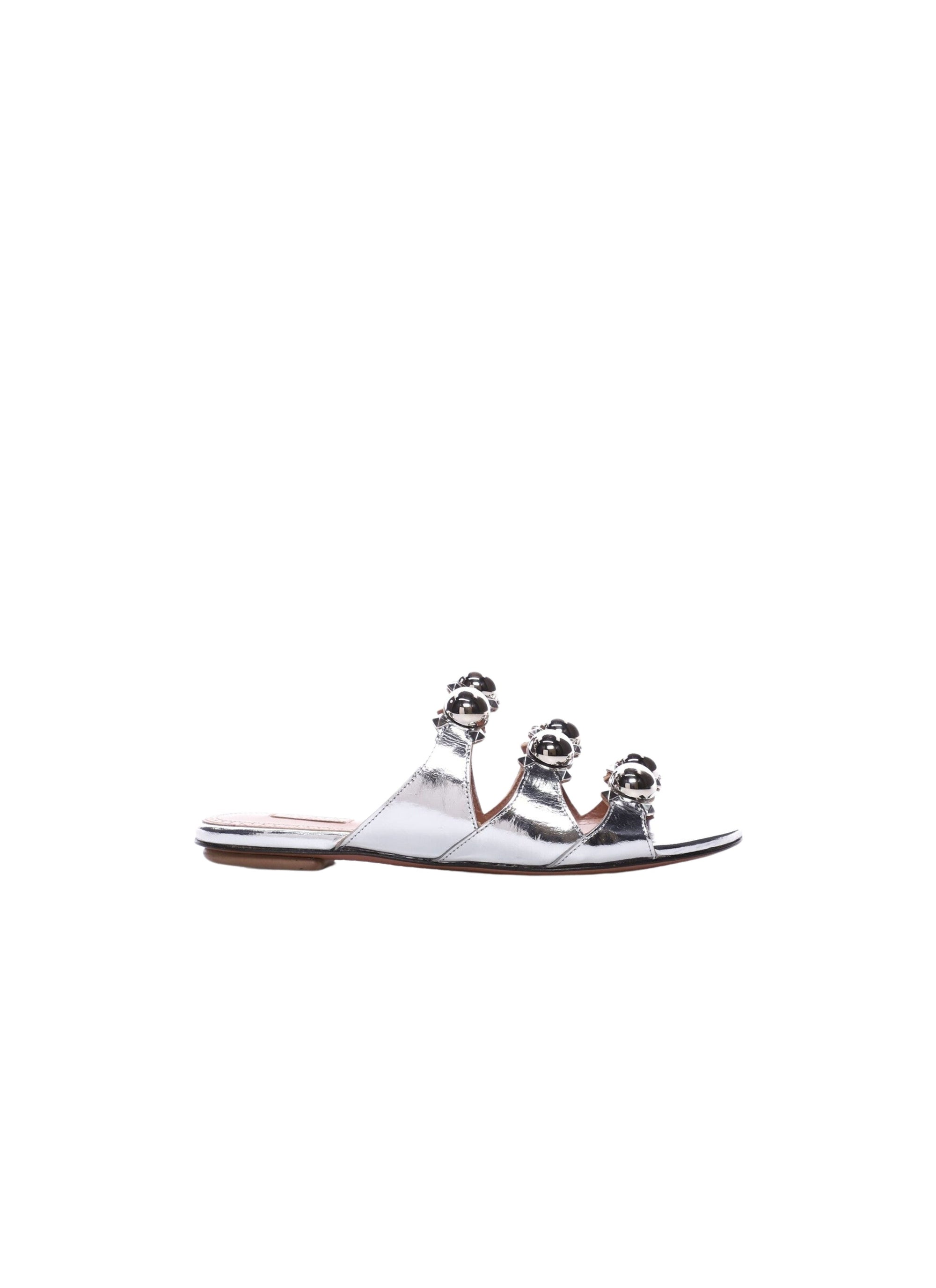Mules en cuir avec détails - Argent