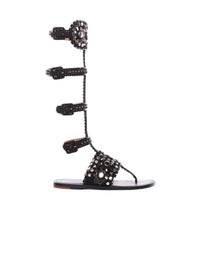 Spartan-style flat sandals in leather - Black intense