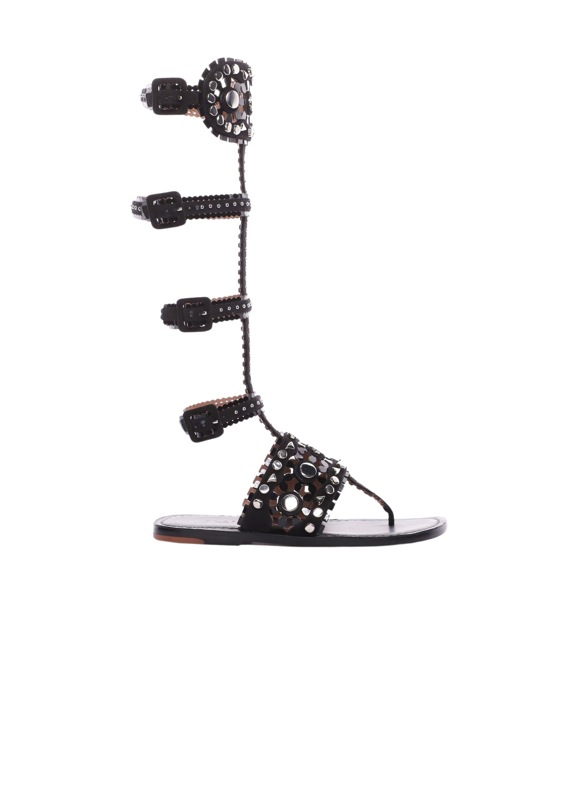 Spartan-style flat sandals in leather - Black intense