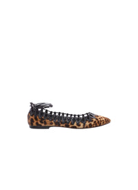 Leather leopard print strappy ballerinas - Sepia Brown