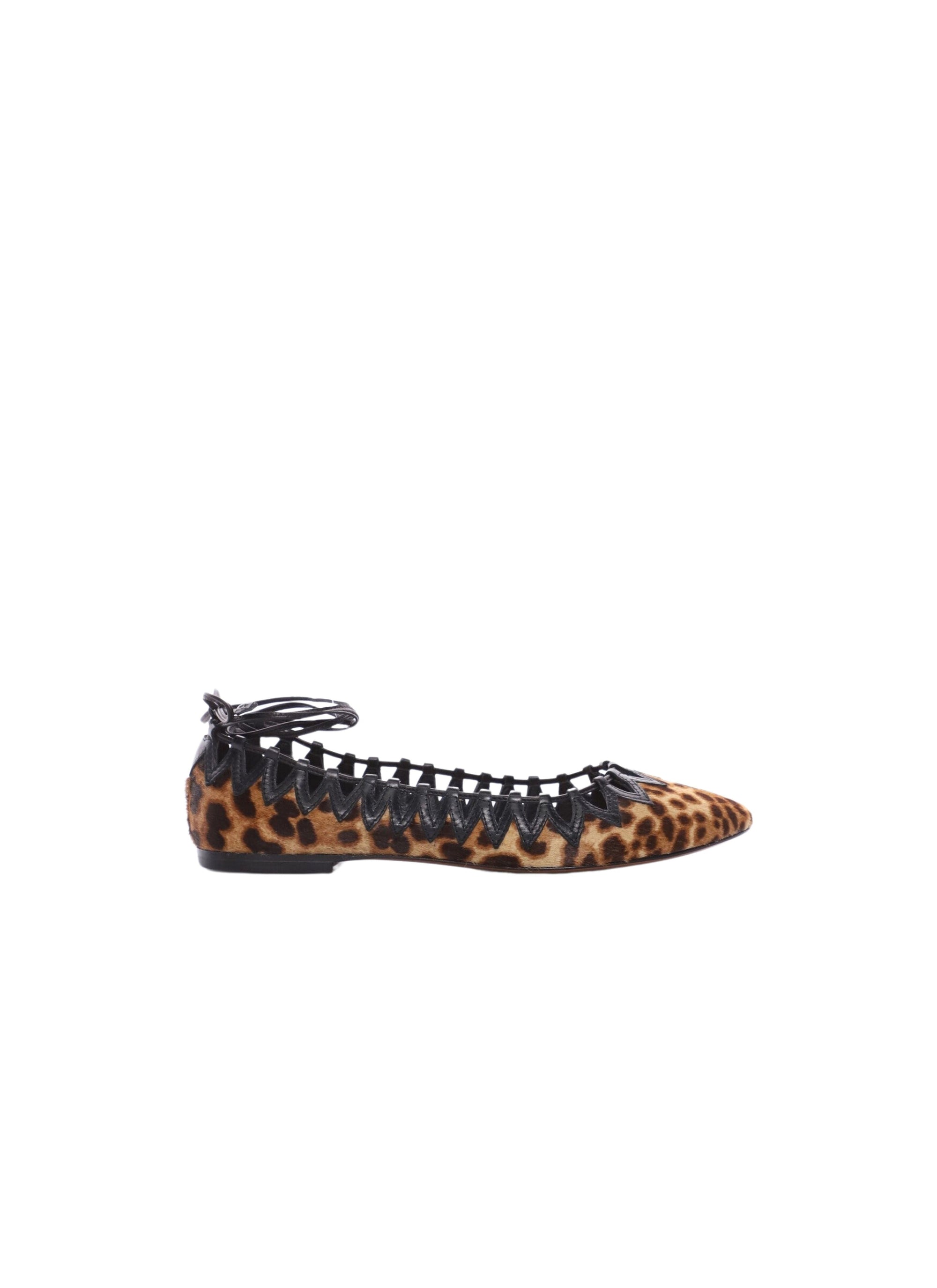 Leather leopard print strappy ballerinas - Sepia Brown