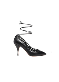 Escarpins 90 bout pointu à lanières en cuir - Noir