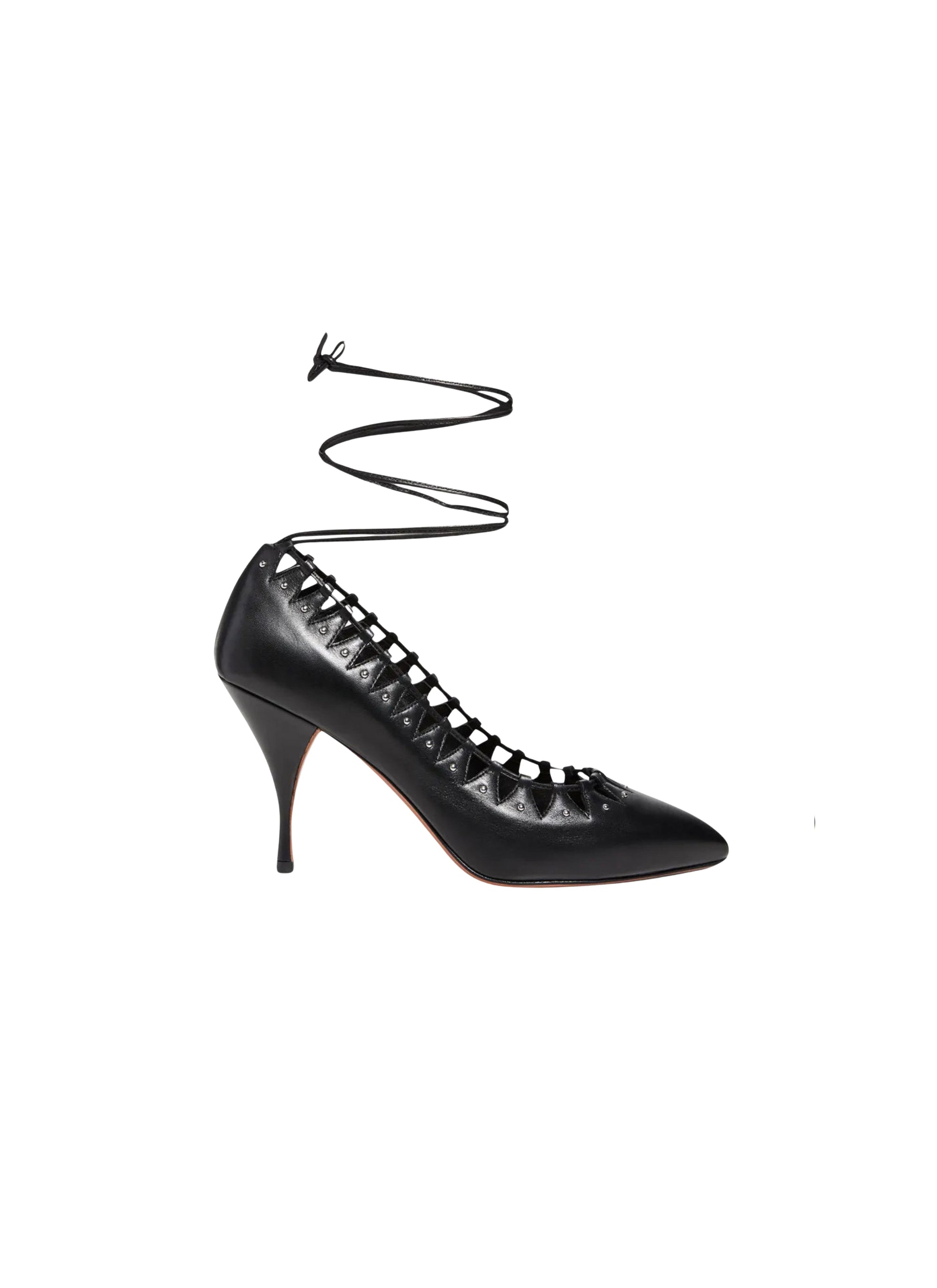 Escarpins 90 bout pointu à lanières en cuir - Noir