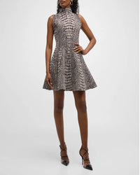 Crocodile jacquard skater dress - Black & Brown