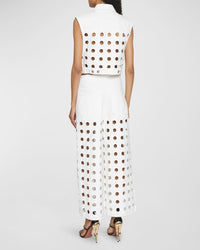 Embroidered denim low-rise trousers - White