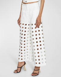 Embroidered denim low-rise trousers - White