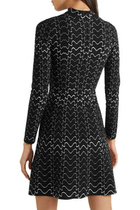 Long-sleeved wool filigree tunic - Black & White