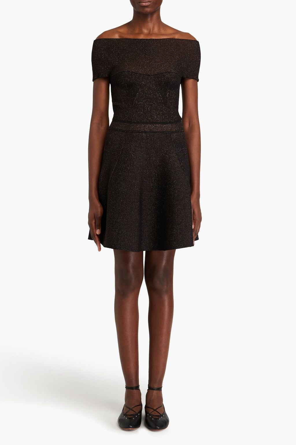 Ribbed flared dress in wool - Black Alaïa