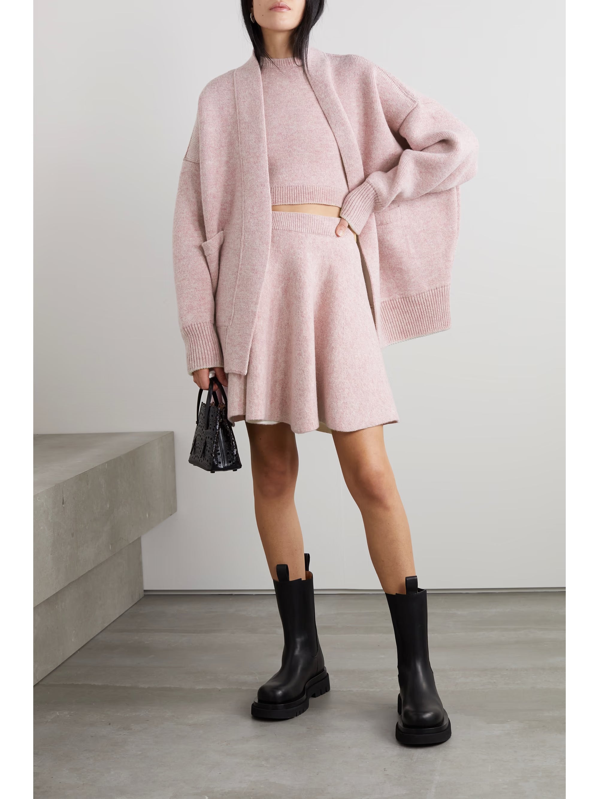 Cardigan oversize en laine - Rose chiné